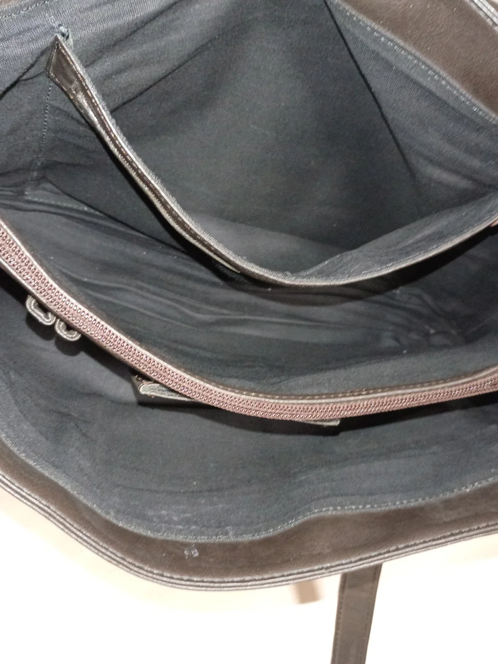 Nine West Classic Dark Brown Leather Laptop Tote Bag/Work Bag with Gold Accent